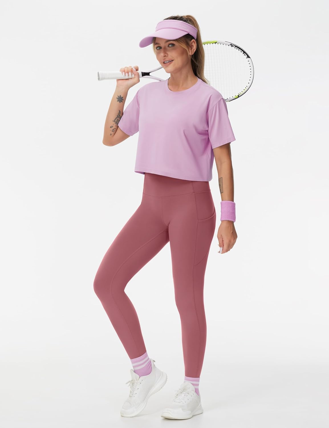 Thick High Waist Yoga Pants with Pockets, Tummy Control Workout Running Yoga Leggings for Women - Colors A