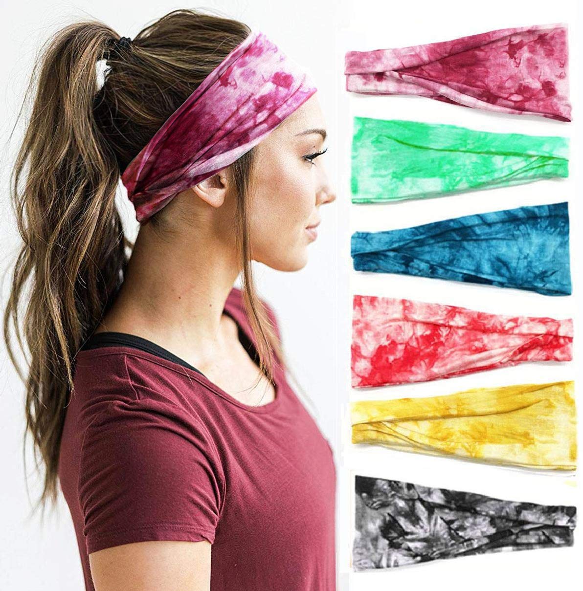 Women's Headbands Yoga Workout Exercise Headbands for Women Cute Elastic Hair Bands for Women’s Hair Tie Dye Bandeau Headband Sweatbands