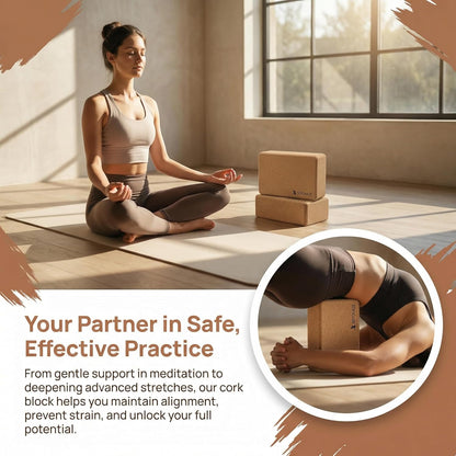 Cork Yoga Blocks,Natural Cork Soft Non-Slip Yoga Blocks, High Density & Eco Friendly Yoga Accessories for Women| Men,Lightweight, Odor-Resistant, Perfect Yoga Equipment