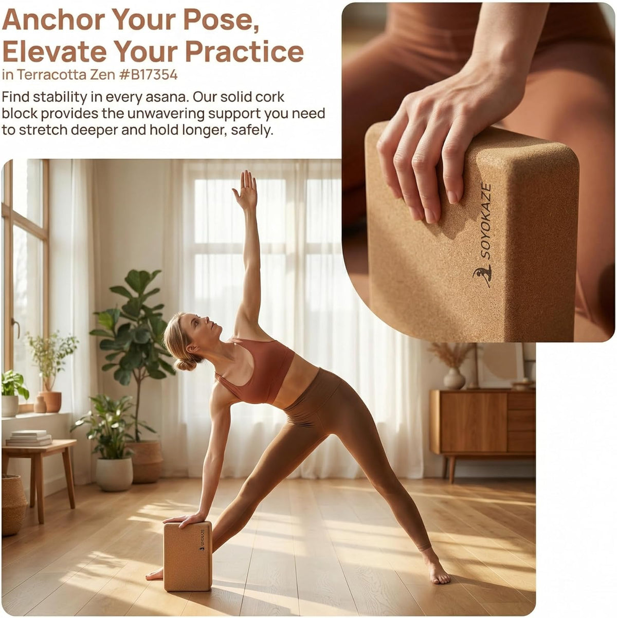 Cork Yoga Blocks,Natural Cork Soft Non-Slip Yoga Blocks, High Density & Eco Friendly Yoga Accessories for Women| Men,Lightweight, Odor-Resistant, Perfect Yoga Equipment