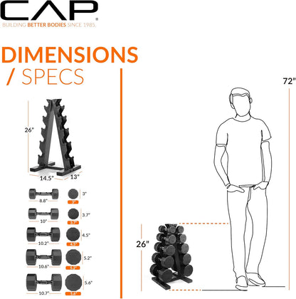 Barbell 150 LB Coated Hex Dumbbell Weight Set with Vertical Rack | Multiple Options