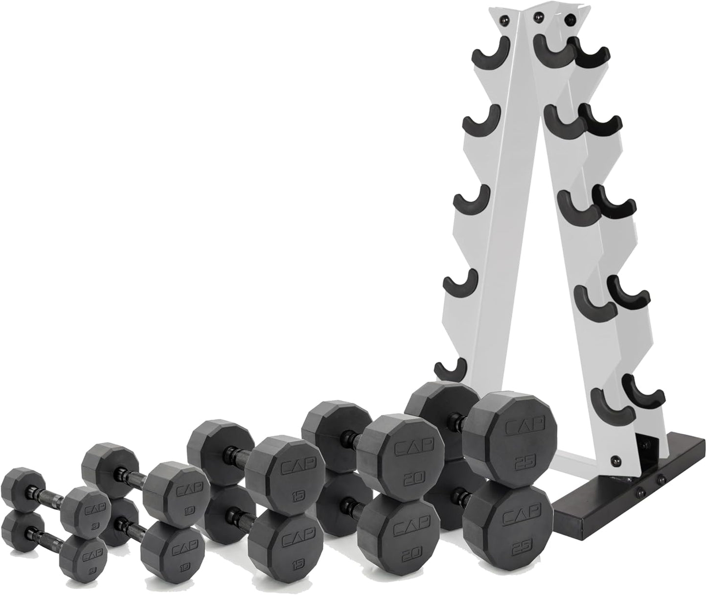 Barbell 150 LB Coated Hex Dumbbell Weight Set with Vertical Rack | Multiple Options