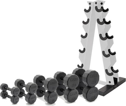 Barbell 150 LB Coated Hex Dumbbell Weight Set with Vertical Rack | Multiple Options