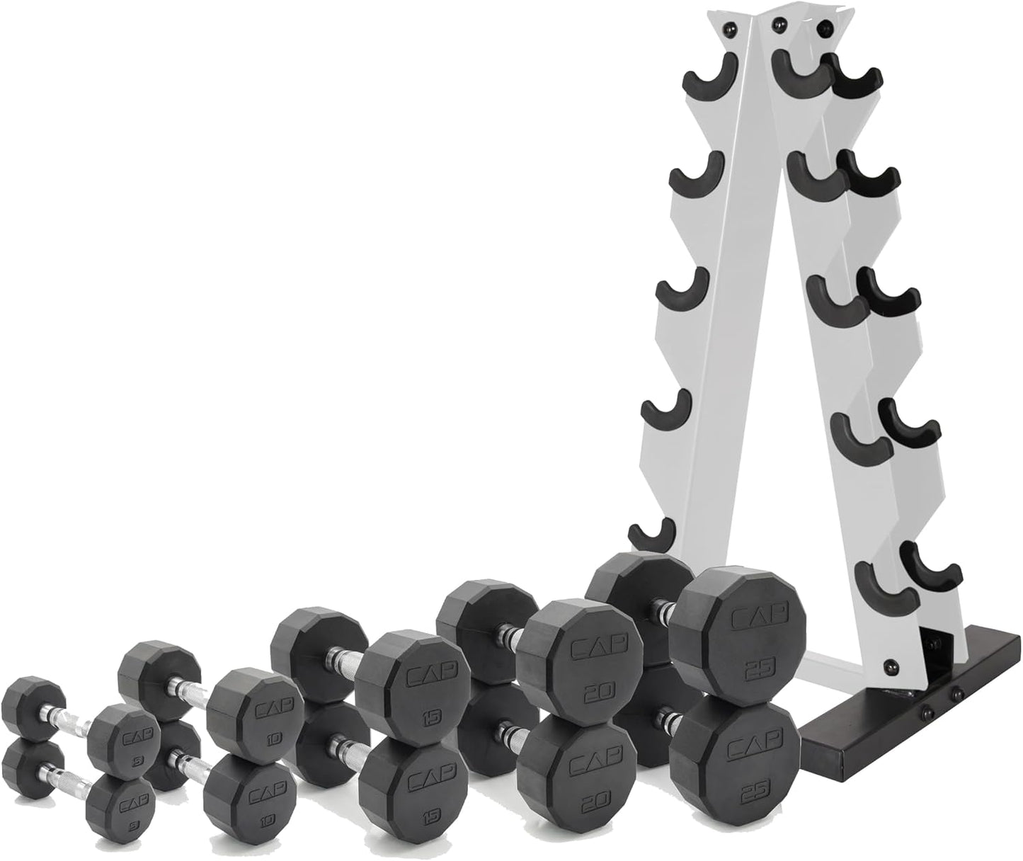 Barbell 150 LB Coated Hex Dumbbell Weight Set with Vertical Rack | Multiple Options