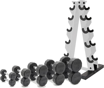 Barbell 150 LB Coated Hex Dumbbell Weight Set with Vertical Rack | Multiple Options