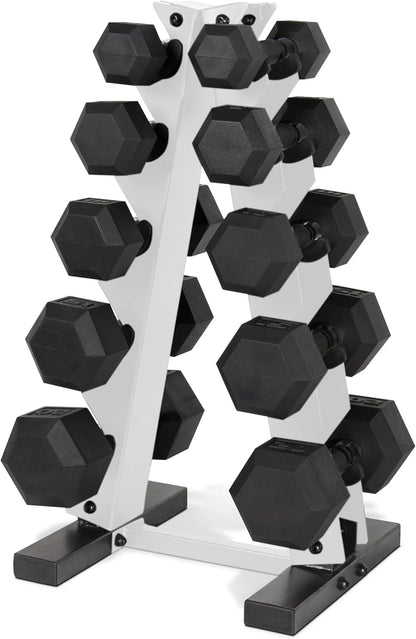 Barbell 150 LB Coated Hex Dumbbell Weight Set with Vertical Rack | Multiple Options