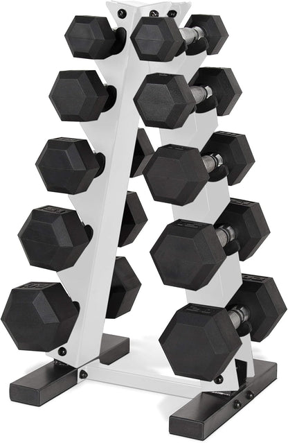 Barbell 150 LB Coated Hex Dumbbell Weight Set with Vertical Rack | Multiple Options