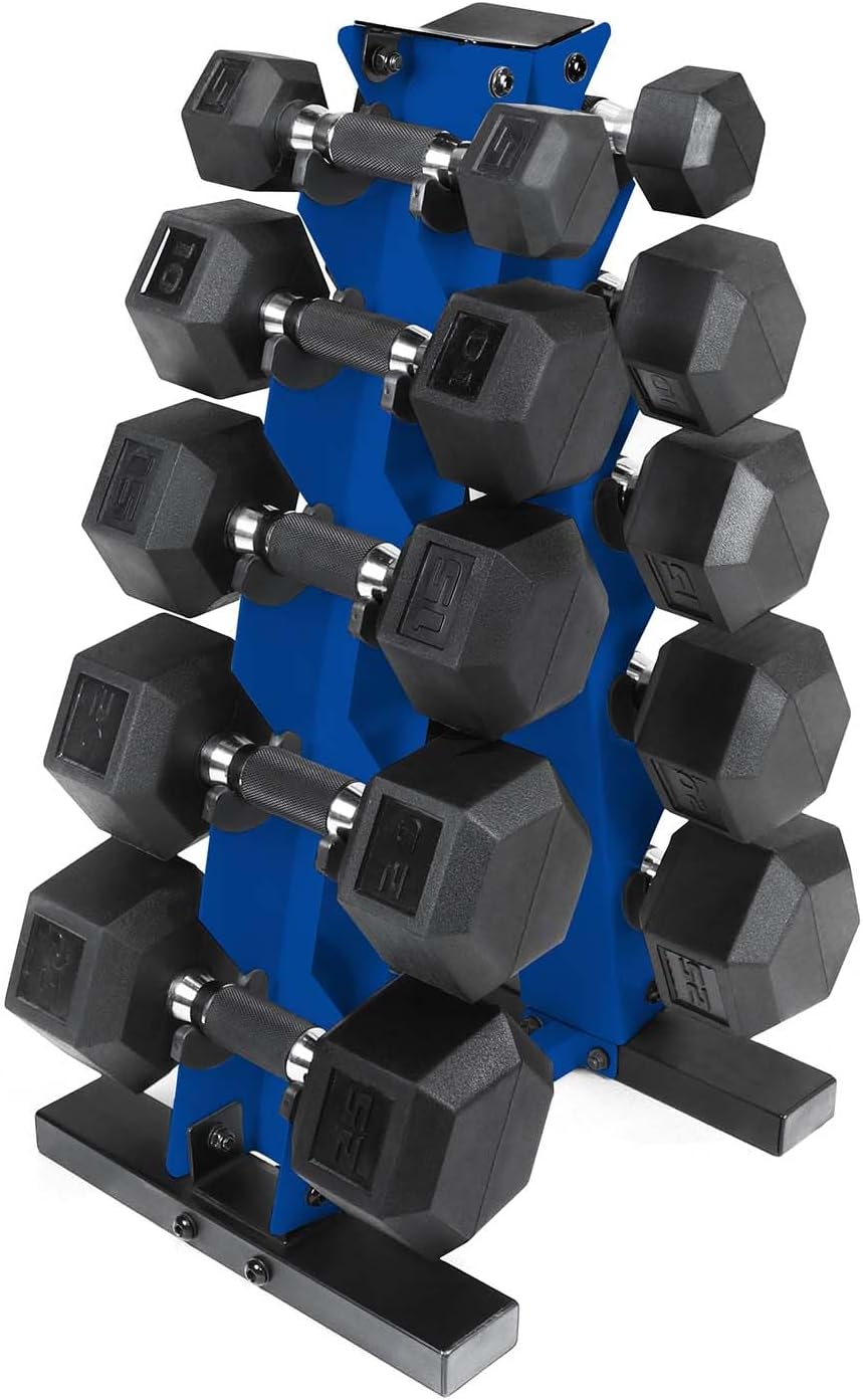 Barbell 150 LB Coated Hex Dumbbell Weight Set with Vertical Rack | Multiple Options