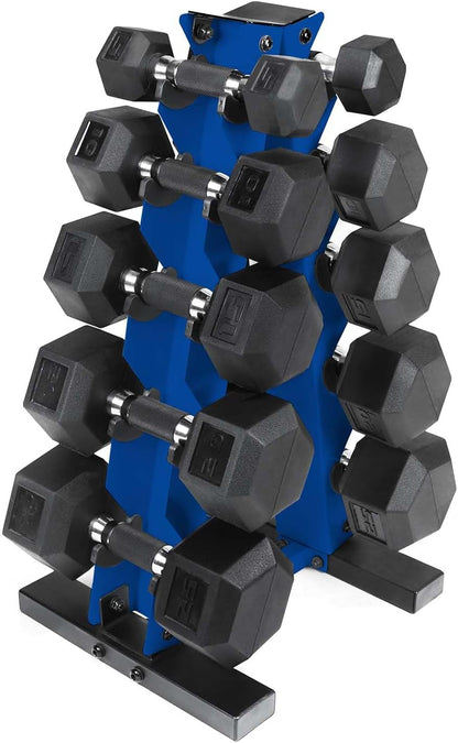 Barbell 150 LB Coated Hex Dumbbell Weight Set with Vertical Rack | Multiple Options