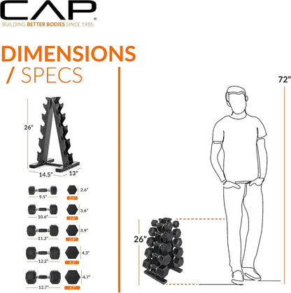 Barbell 150 LB Coated Hex Dumbbell Weight Set with Vertical Rack | Multiple Options