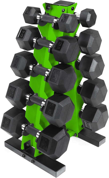 Barbell 150 LB Coated Hex Dumbbell Weight Set with Vertical Rack | Multiple Options