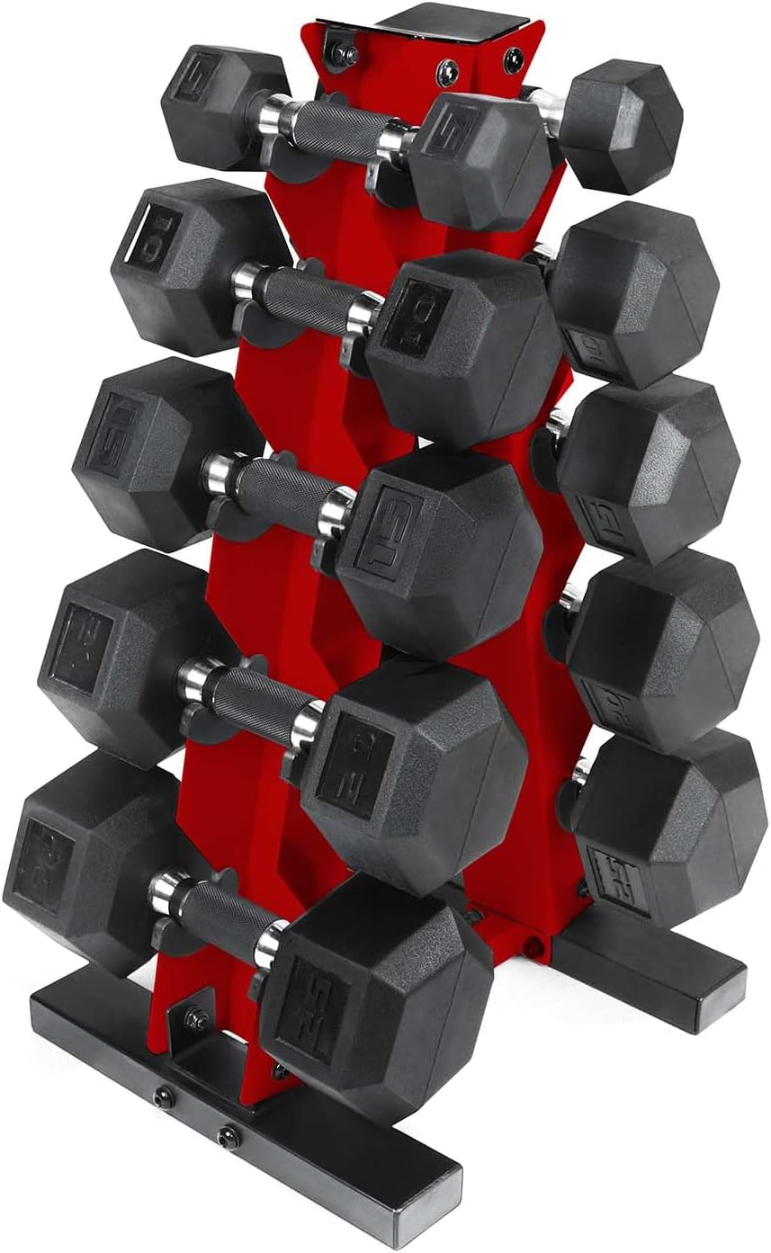 Barbell 150 LB Coated Hex Dumbbell Weight Set with Vertical Rack | Multiple Options