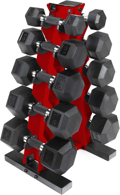 Barbell 150 LB Coated Hex Dumbbell Weight Set with Vertical Rack | Multiple Options