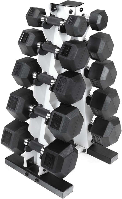 Barbell 150 LB Coated Hex Dumbbell Weight Set with Vertical Rack | Multiple Options