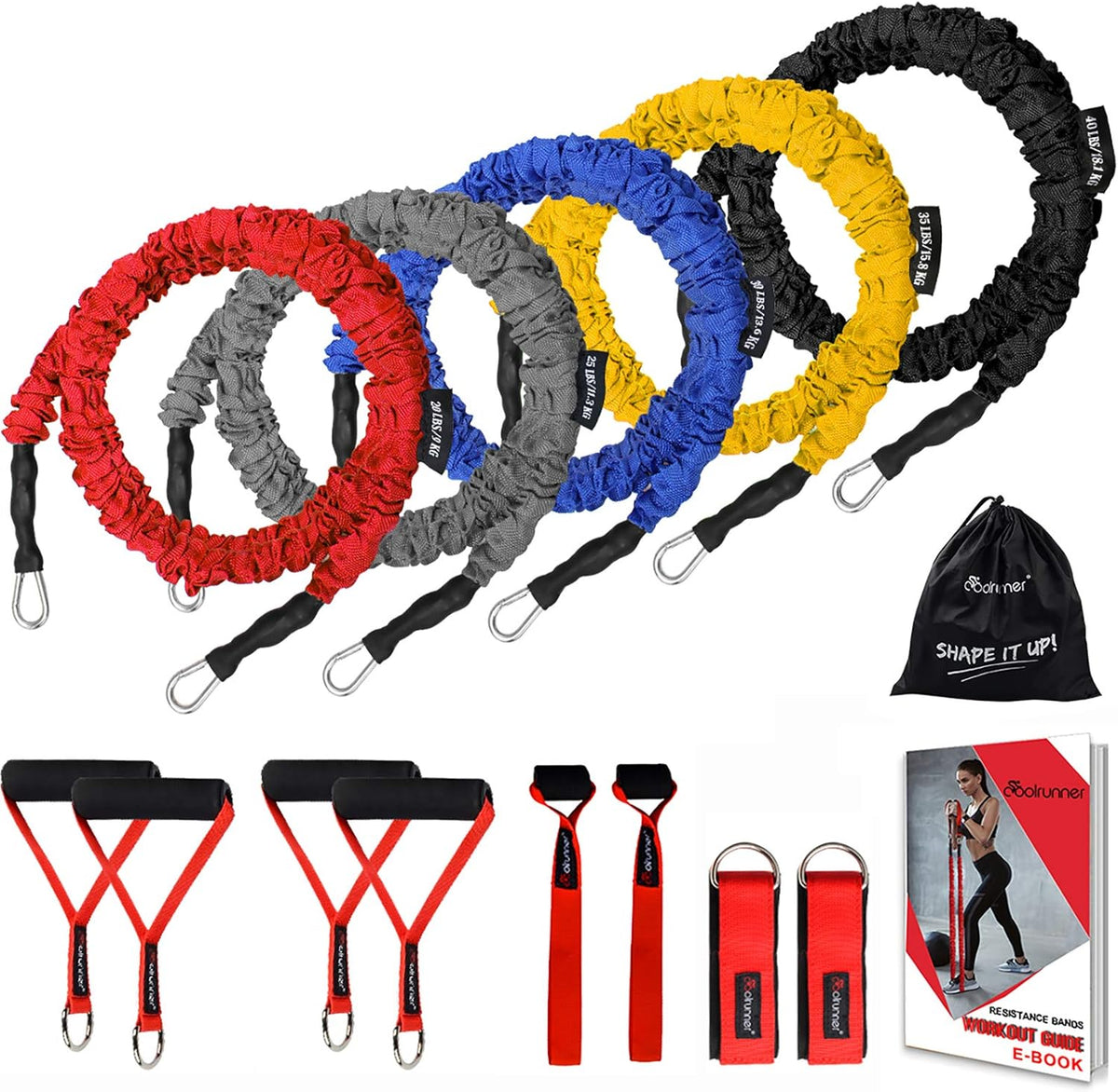 14 PCS Resistance Bands Set, Exercise Tubes, 20lbs to 40lbs Workout Bands with Handles Protective Nylon Sleeves Door Anchor Ankle Strap, Elastic Exercise Bands for Men Women - up to 150lbs