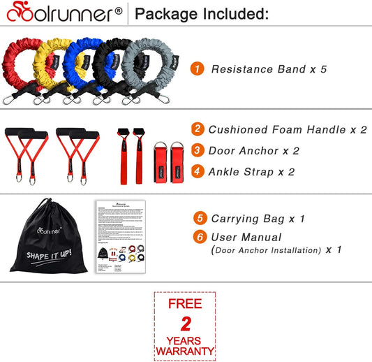14 PCS Resistance Bands Set, Exercise Tubes, 20lbs to 40lbs Workout Bands with Handles Protective Nylon Sleeves Door Anchor Ankle Strap, Elastic Exercise Bands for Men Women - up to 150lbs