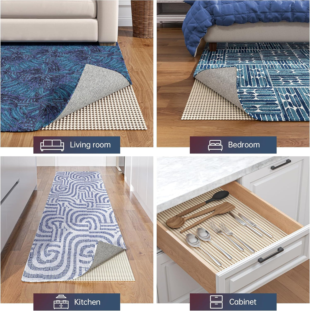 Non-Slip Rug Pad Gripper 2x8 Feet, Thick Cushioned Carpet Pad for Hardwood Floors, Anti Skid Mat for Kitchen Hallway Runner, Strong Grip Drawer Shelf and Cabinet Liner