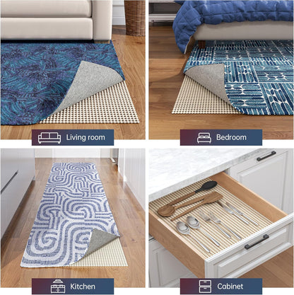 Non-Slip Rug Pad Gripper 2x8 Feet, Thick Cushioned Carpet Pad for Hardwood Floors, Anti Skid Mat for Kitchen Hallway Runner, Strong Grip Drawer Shelf and Cabinet Liner