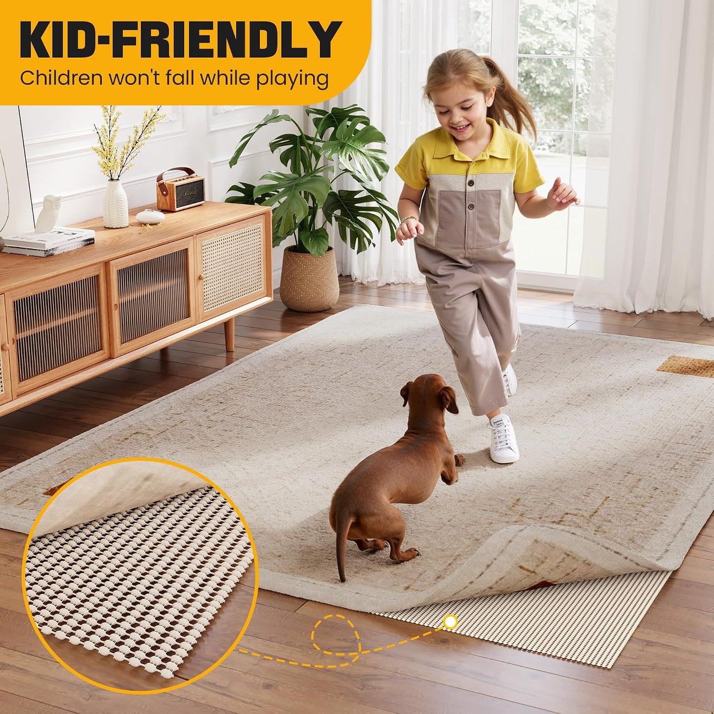 Non-Slip Rug Pad Gripper 2x8 Feet, Thick Cushioned Carpet Pad for Hardwood Floors, Anti Skid Mat for Kitchen Hallway Runner, Strong Grip Drawer Shelf and Cabinet Liner