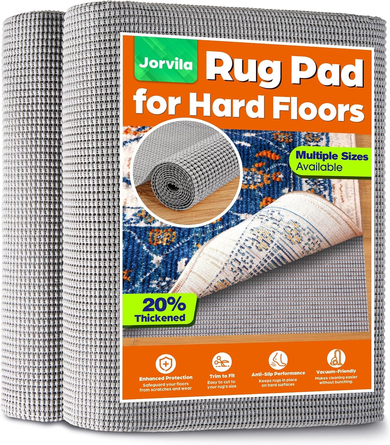 Non-Slip Rug Pad Gripper 2x8 Feet, Thick Cushioned Carpet Pad for Hardwood Floors, Anti Skid Mat for Kitchen Hallway Runner, Strong Grip Drawer Shelf and Cabinet Liner