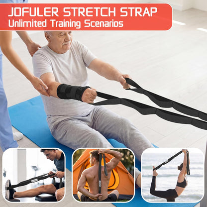 Stretching Strap for Physical Therapy and Home Rehab, 10 Loops Non-Elastic Yoga Strap for Hamstring, Calf and Back Stretching, Mobility, Exercise, Pilates, Flexibility