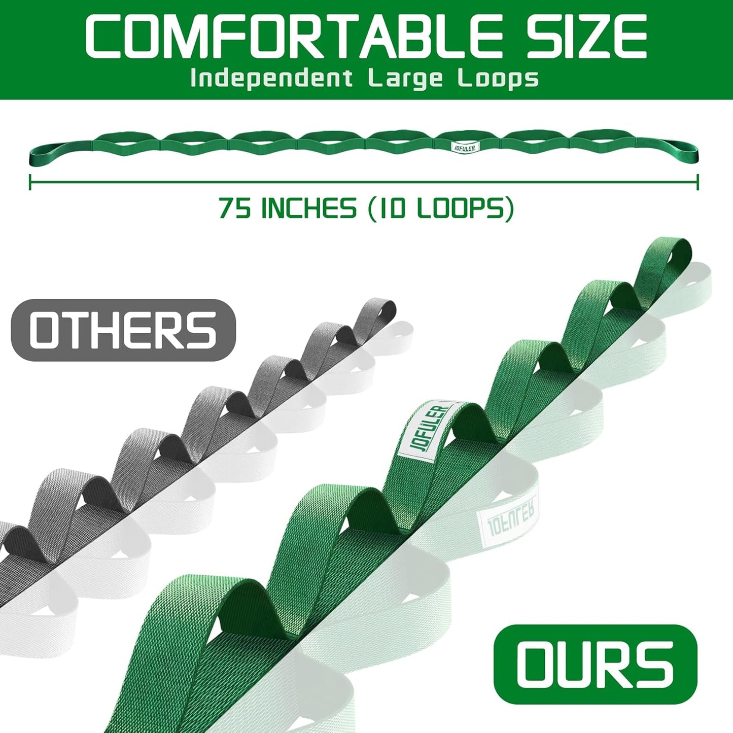 Stretching Strap for Physical Therapy and Home Rehab, 10 Loops Non-Elastic Yoga Strap for Hamstring, Calf and Back Stretching, Mobility, Exercise, Pilates, Flexibility