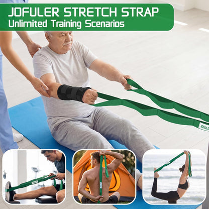 Stretching Strap for Physical Therapy and Home Rehab, 10 Loops Non-Elastic Yoga Strap for Hamstring, Calf and Back Stretching, Mobility, Exercise, Pilates, Flexibility