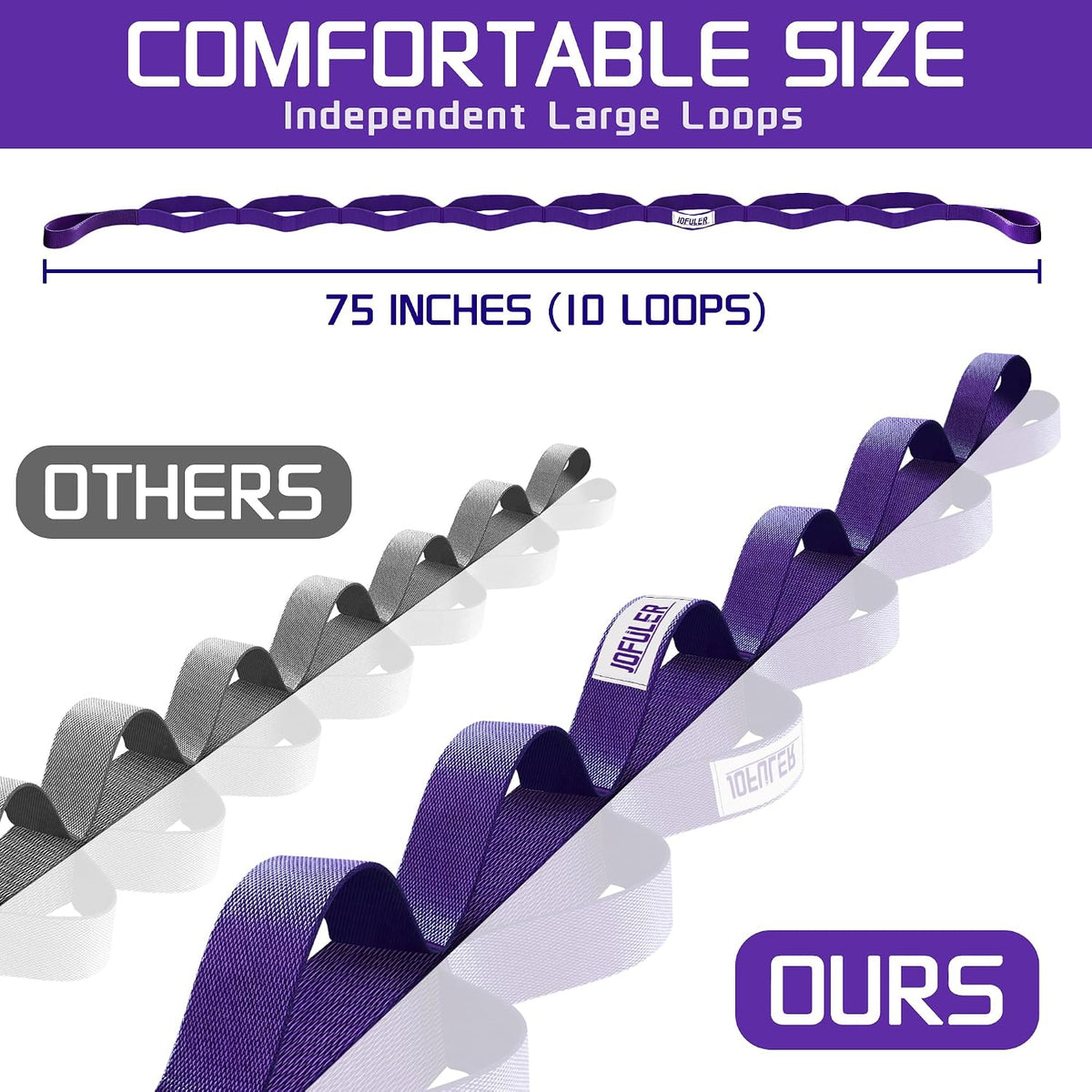 Stretching Strap for Physical Therapy and Home Rehab, 10 Loops Non-Elastic Yoga Strap for Hamstring, Calf and Back Stretching, Mobility, Exercise, Pilates, Flexibility