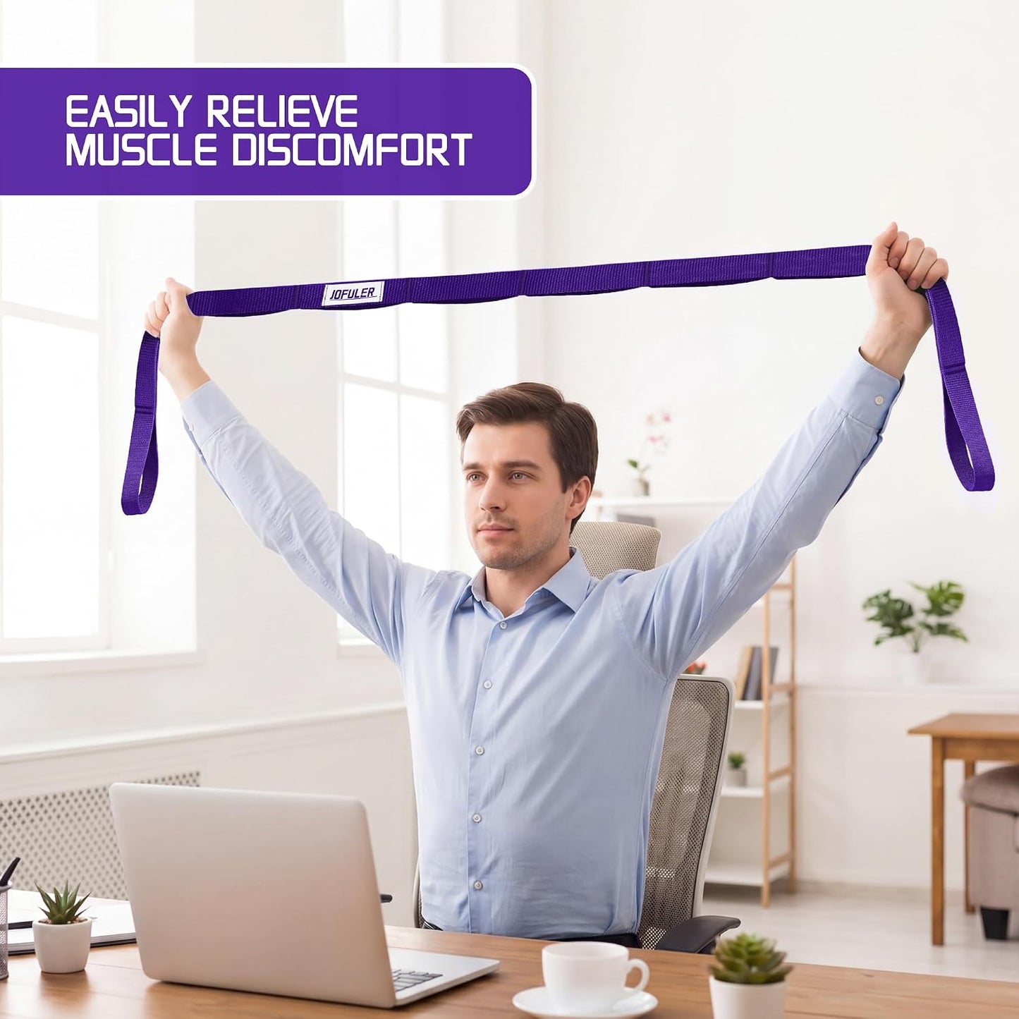 Stretching Strap for Physical Therapy and Home Rehab, 10 Loops Non-Elastic Yoga Strap for Hamstring, Calf and Back Stretching, Mobility, Exercise, Pilates, Flexibility