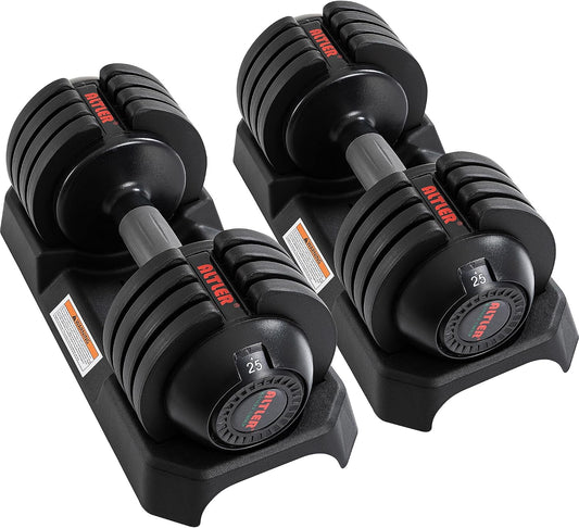 Adjustable Dumbbell Set, 25/52LB Pair with Tray for Workout Strength Training Fitness, Adjustable Weight Dial Dumbbell with Anti-Slip Handle and Weight Plate for Home Exercise