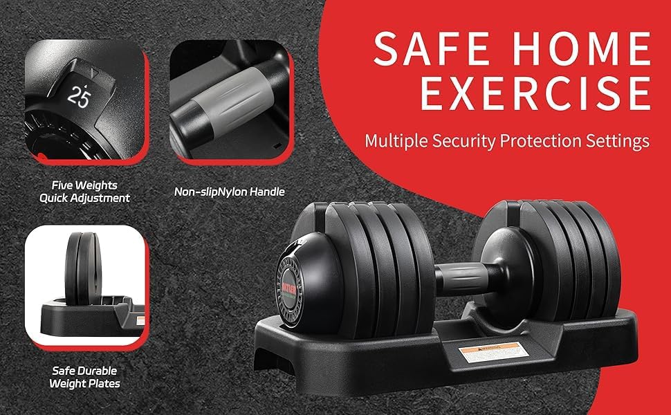 Adjustable Dumbbell Set, 25/52LB Pair with Tray for Workout Strength Training Fitness, Adjustable Weight Dial Dumbbell with Anti-Slip Handle and Weight Plate for Home Exercise