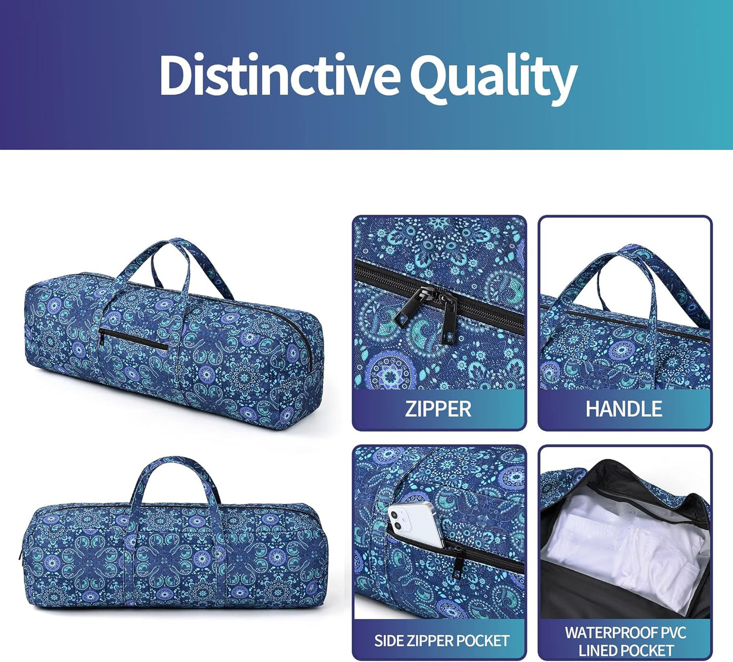 Yoga Mat Bag | Large Yoga Mat Carrier with Wet Pocket | Yoga Gifts | Gym Tote Bag for Women