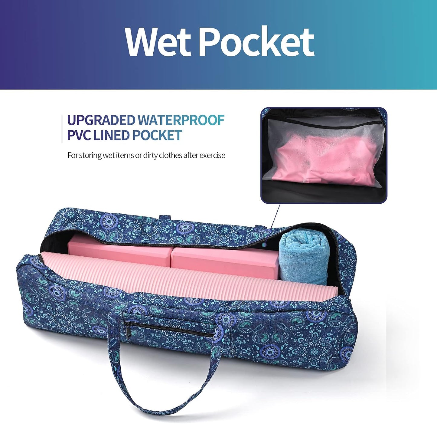 Yoga Mat Bag | Large Yoga Mat Carrier with Wet Pocket | Yoga Gifts | Gym Tote Bag for Women