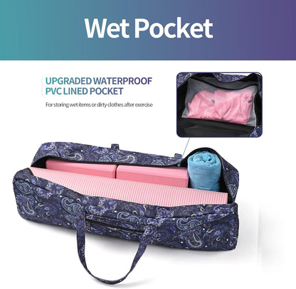Yoga Mat Bag | Large Yoga Mat Carrier with Wet Pocket | Yoga Gifts | Gym Tote Bag for Women