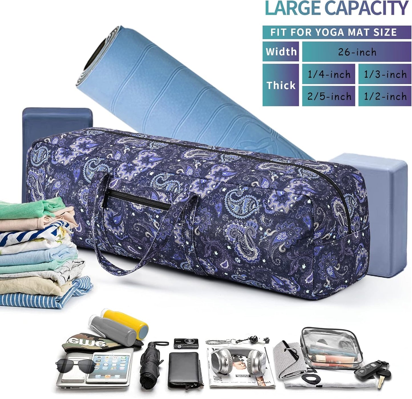 Yoga Mat Bag | Large Yoga Mat Carrier with Wet Pocket | Yoga Gifts | Gym Tote Bag for Women