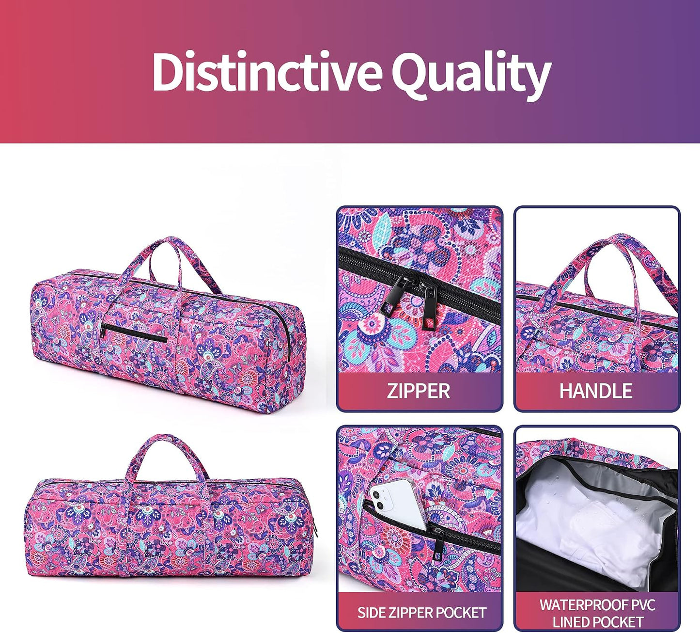 Yoga Mat Bag | Large Yoga Mat Carrier with Wet Pocket | Yoga Gifts | Gym Tote Bag for Women