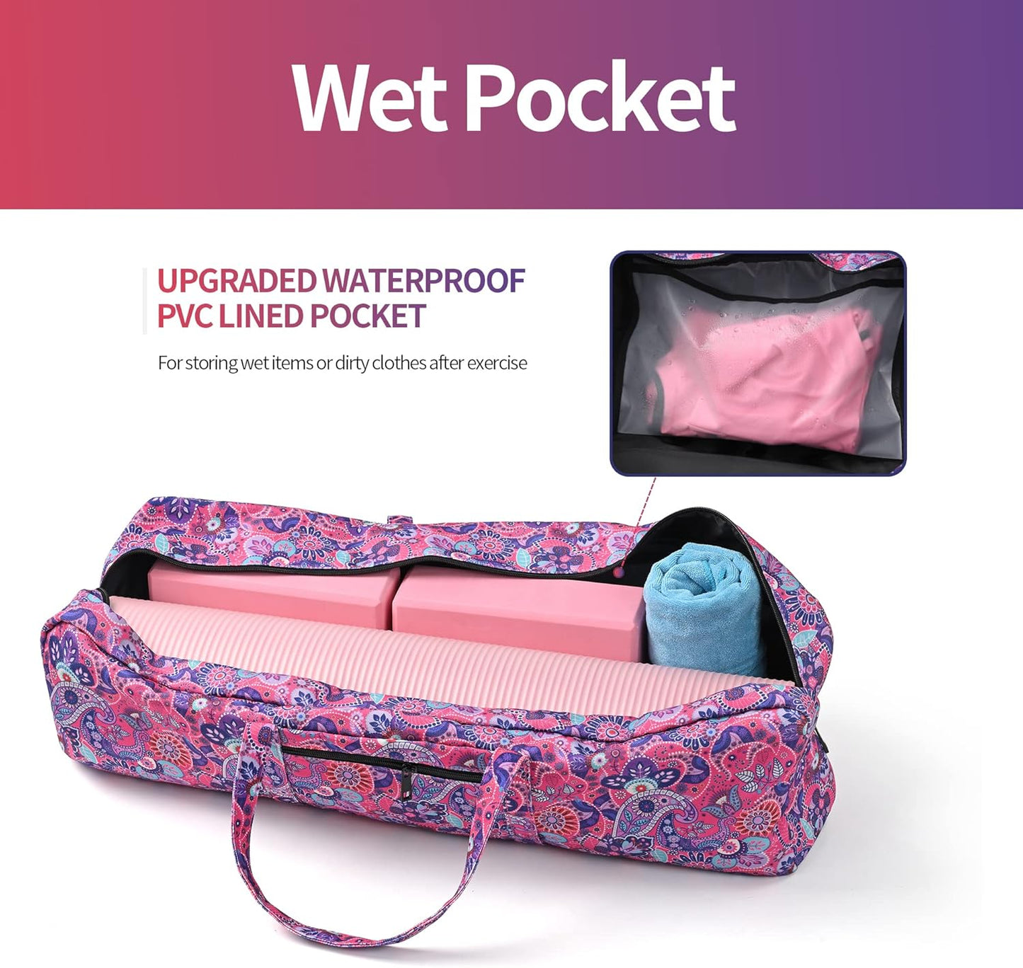 Yoga Mat Bag | Large Yoga Mat Carrier with Wet Pocket | Yoga Gifts | Gym Tote Bag for Women