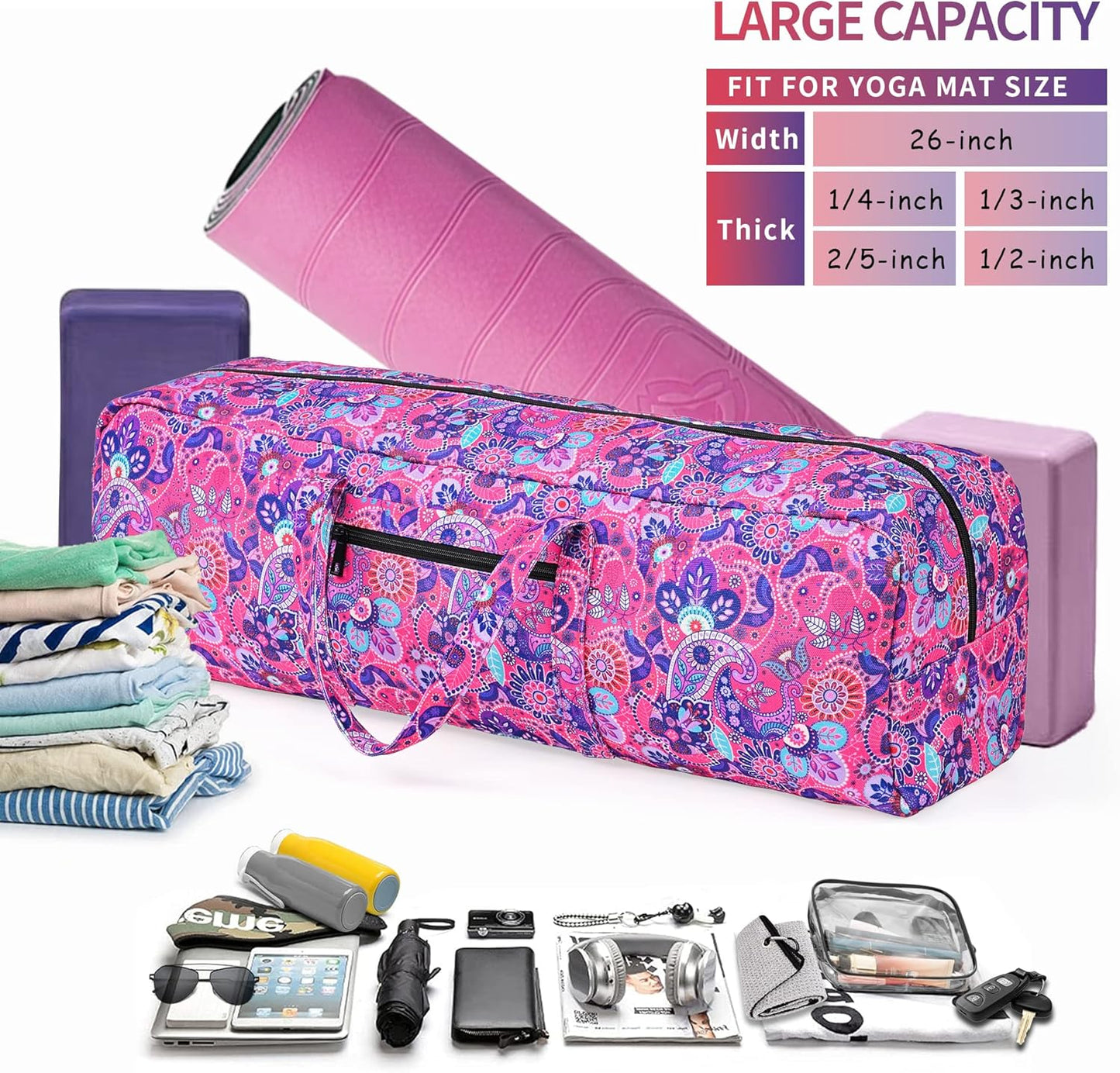Yoga Mat Bag | Large Yoga Mat Carrier with Wet Pocket | Yoga Gifts | Gym Tote Bag for Women