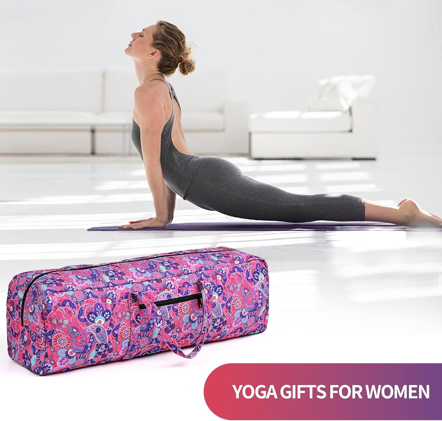 Yoga Mat Bag | Large Yoga Mat Carrier with Wet Pocket | Yoga Gifts | Gym Tote Bag for Women