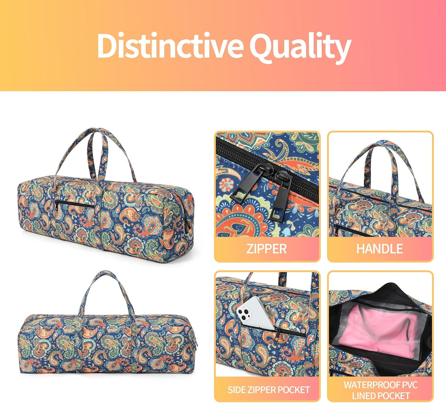 Yoga Mat Bag | Large Yoga Mat Carrier with Wet Pocket | Yoga Gifts | Gym Tote Bag for Women
