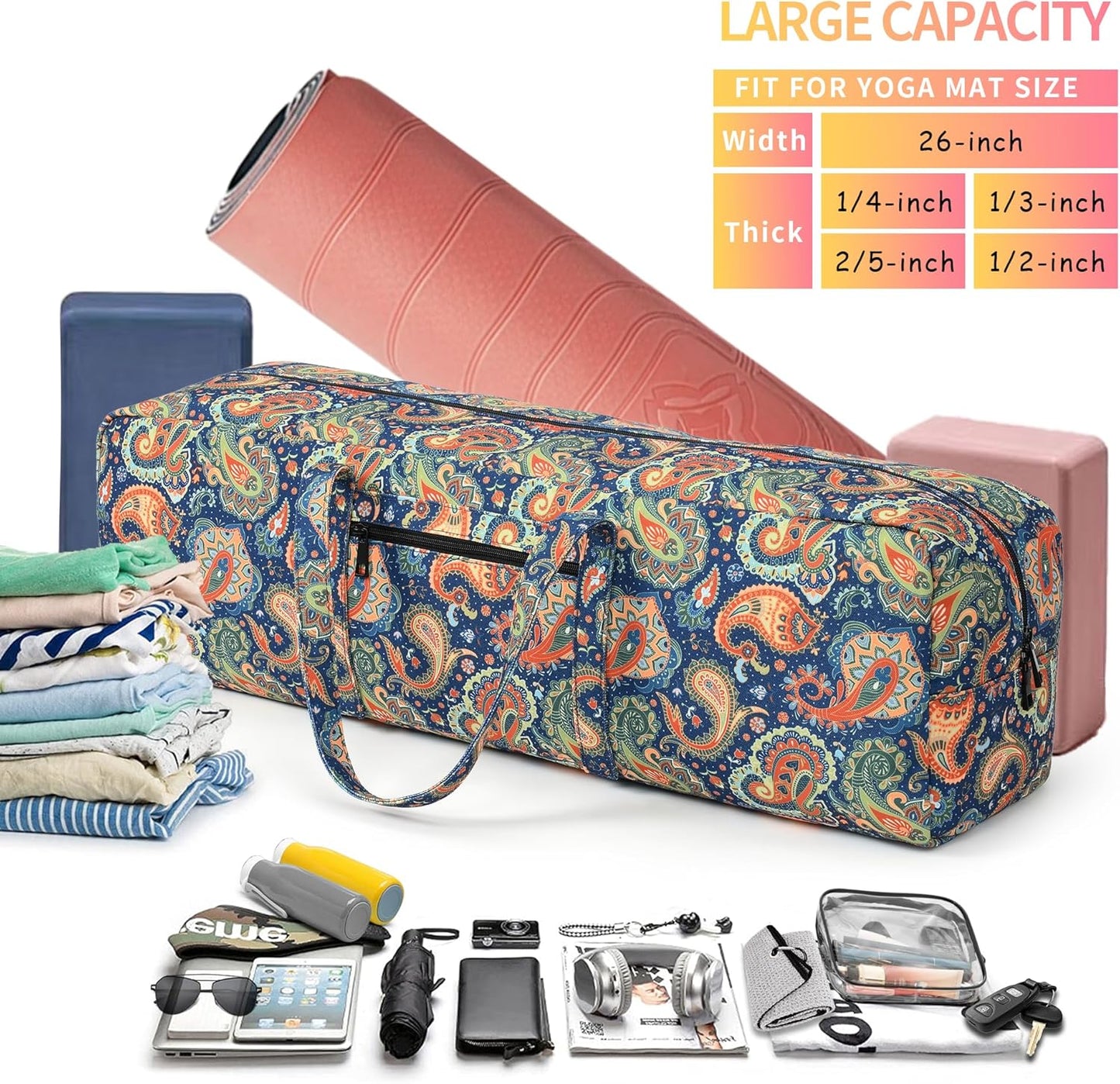 Yoga Mat Bag | Large Yoga Mat Carrier with Wet Pocket | Yoga Gifts | Gym Tote Bag for Women
