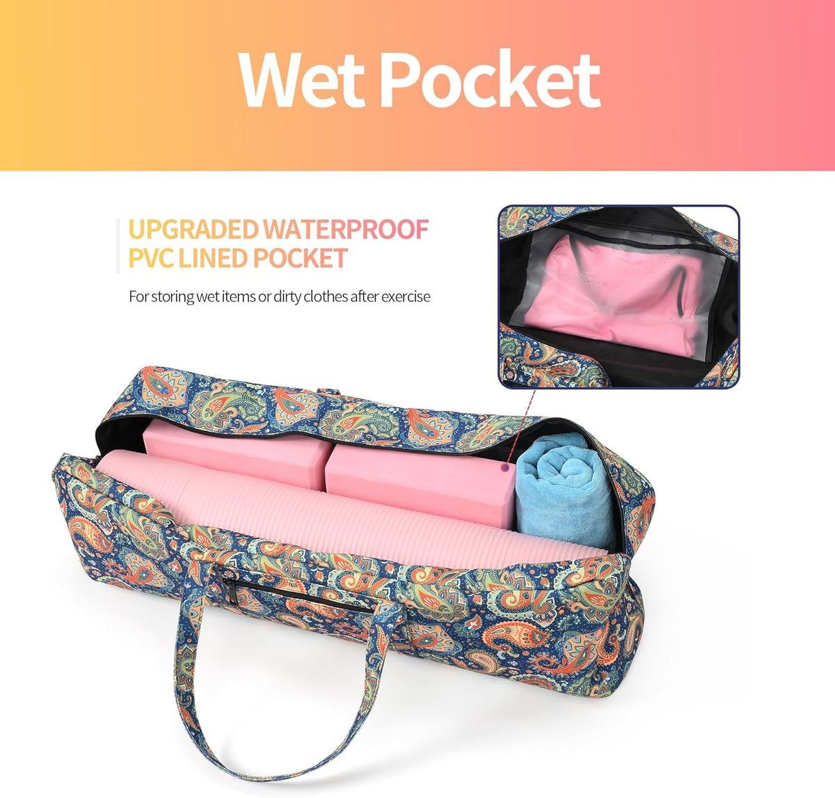 Yoga Mat Bag | Large Yoga Mat Carrier with Wet Pocket | Yoga Gifts | Gym Tote Bag for Women