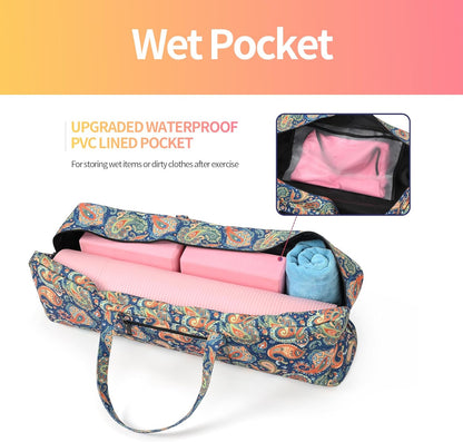 Yoga Mat Bag | Large Yoga Mat Carrier with Wet Pocket | Yoga Gifts | Gym Tote Bag for Women