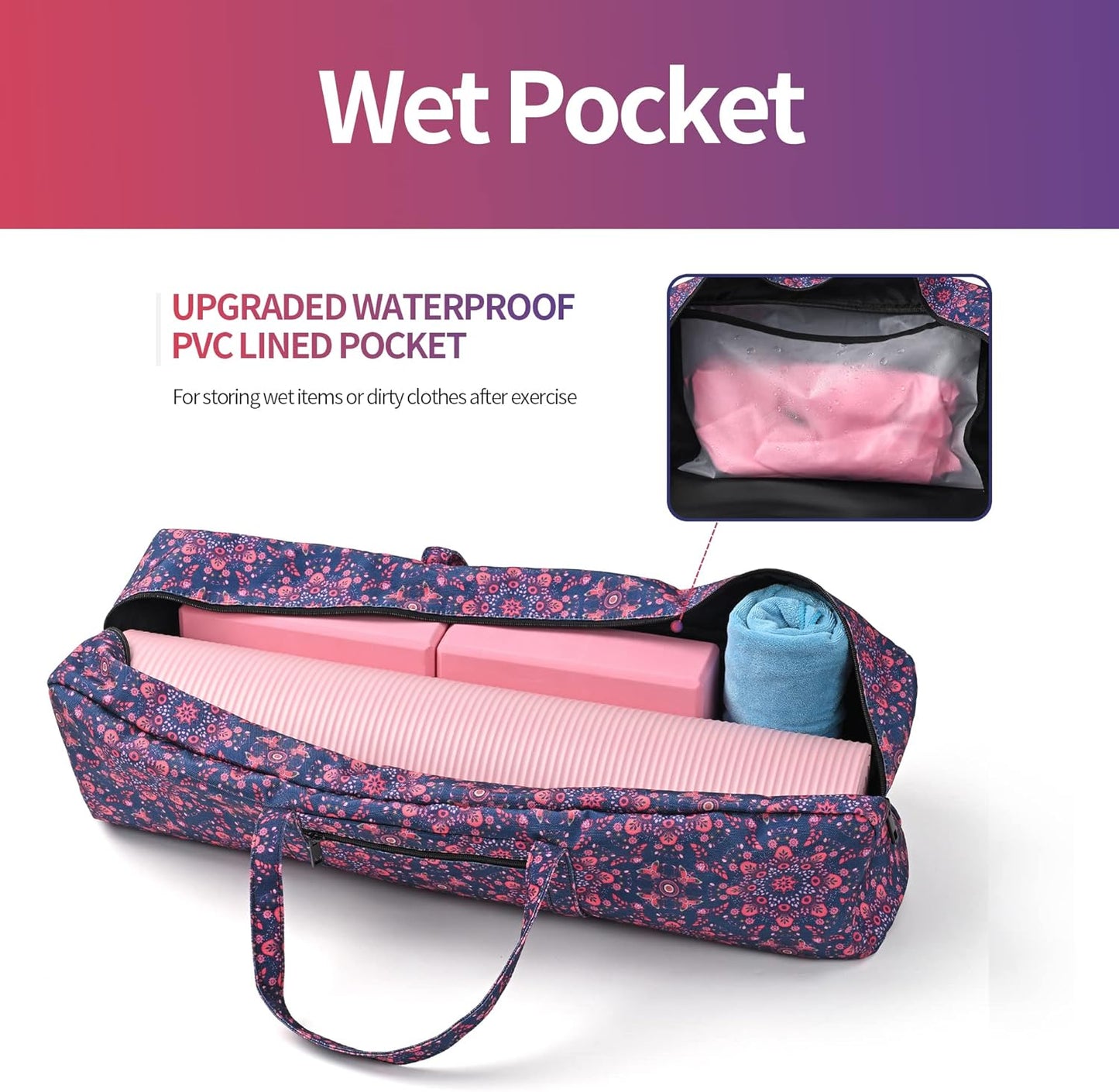 Yoga Mat Bag | Large Yoga Mat Carrier with Wet Pocket | Yoga Gifts | Gym Tote Bag for Women