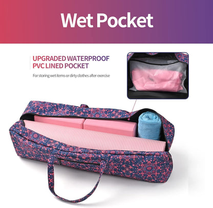 Yoga Mat Bag | Large Yoga Mat Carrier with Wet Pocket | Yoga Gifts | Gym Tote Bag for Women
