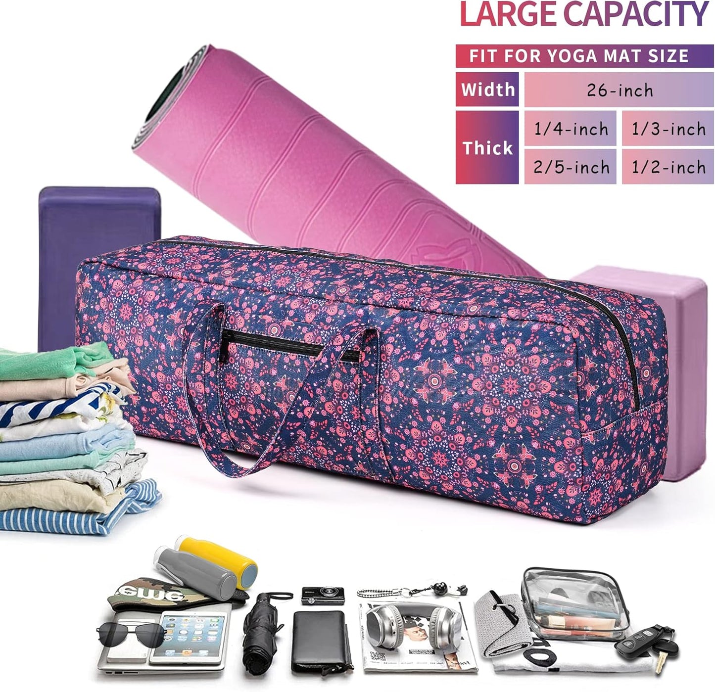 Yoga Mat Bag | Large Yoga Mat Carrier with Wet Pocket | Yoga Gifts | Gym Tote Bag for Women