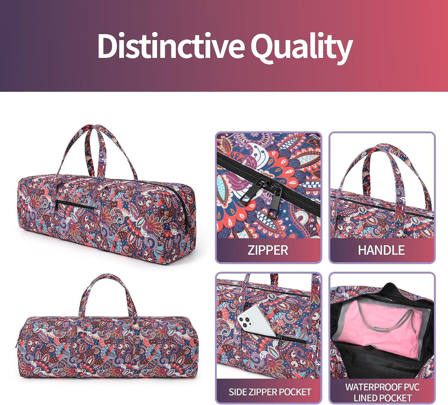 Yoga Mat Bag | Large Yoga Mat Carrier with Wet Pocket | Yoga Gifts | Gym Tote Bag for Women