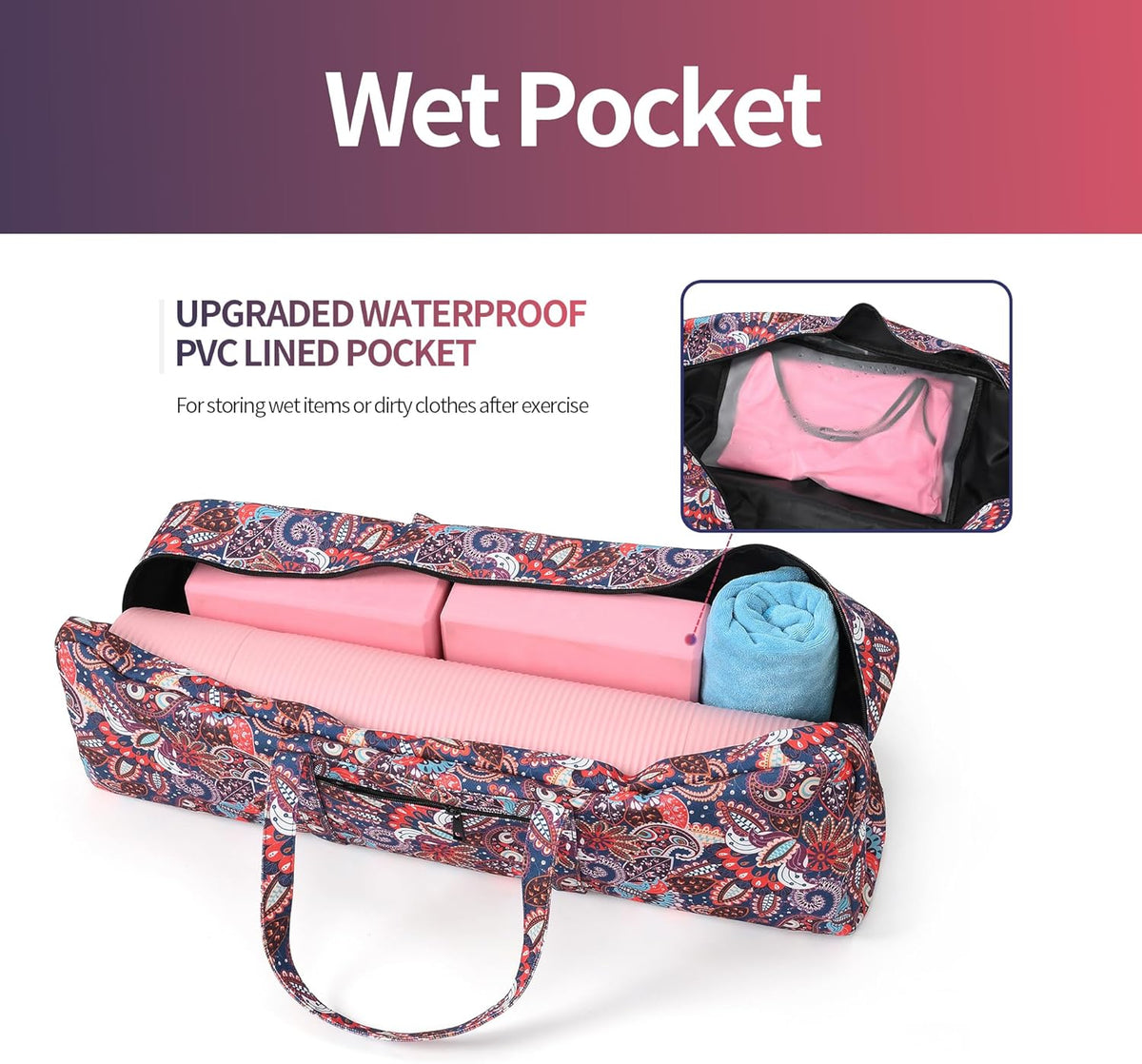 Yoga Mat Bag | Large Yoga Mat Carrier with Wet Pocket | Yoga Gifts | Gym Tote Bag for Women