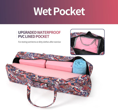Yoga Mat Bag | Large Yoga Mat Carrier with Wet Pocket | Yoga Gifts | Gym Tote Bag for Women