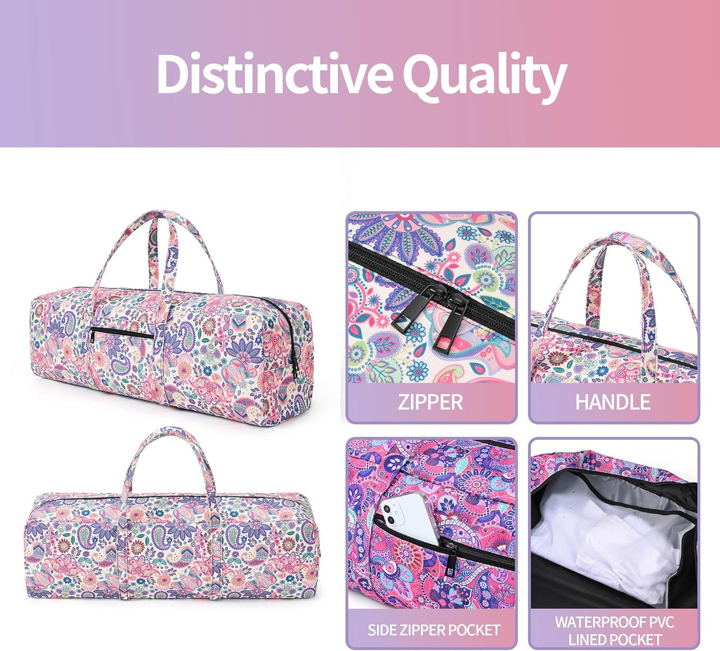 Yoga Mat Bag | Large Yoga Mat Carrier with Wet Pocket | Yoga Gifts | Gym Tote Bag for Women